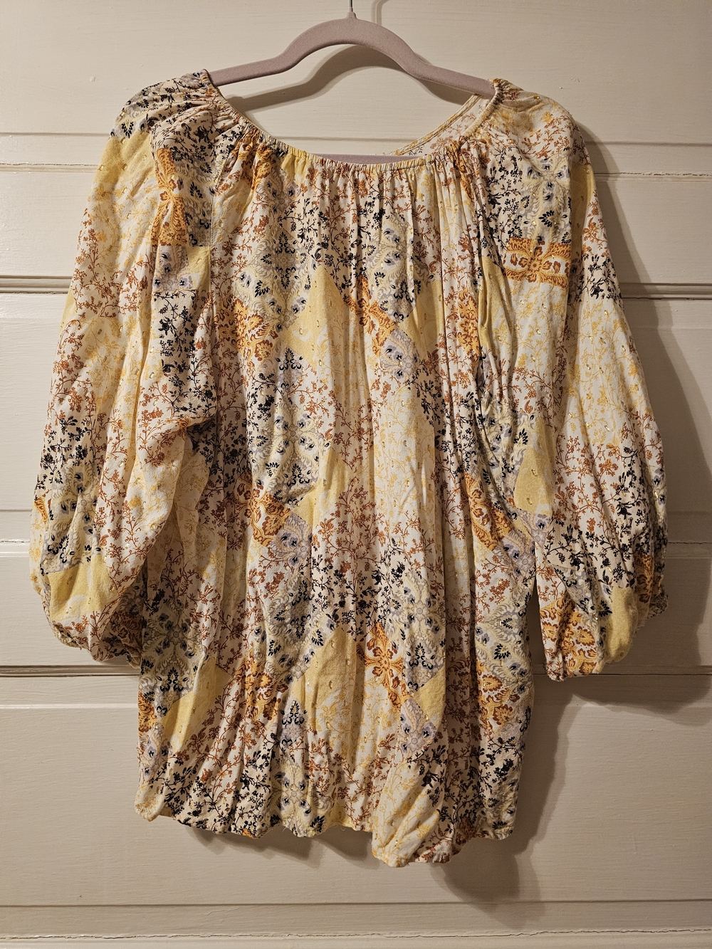 Relaxed Yellow Floral Peasant Tunic Top